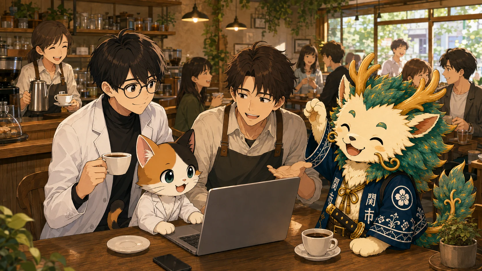完成に近づいたホームページを確認する店舗経営者とNo Work Lab