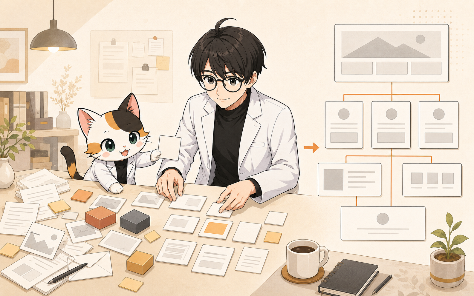 散らばった事業情報を一緒に整理し、ホームページのページ構成へまとめていく様子